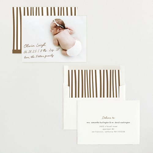 This is a bark birth announcements with standard by AK Graphics called signed with love printing on recycled smooth signature in standard