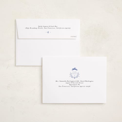 This is a cobalt blue birth announcements with standard by Susan Brown called classic baby monogram printing on signature in standard