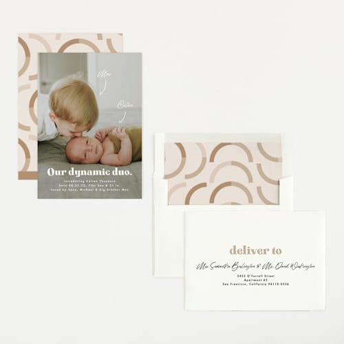 This is a cotton birth announcements with standard by Corinne Malesic called dynamic duo printing on recycled smooth signature in standard