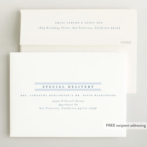 This is a sky birth announcements with standard by Jennifer Holbrook called pinstripe frame printing on recycled smooth signature in standard