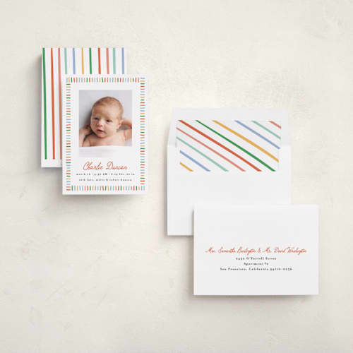 This is a rainbow birth announcements with standard by Maria Alou called coloring book printing on recycled smooth signature in standard