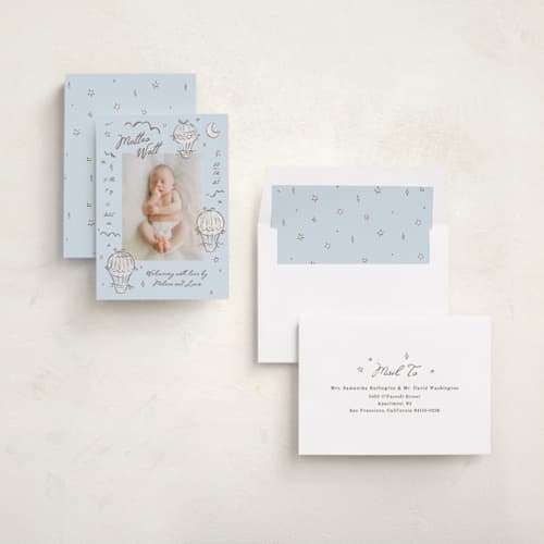 This is a sky birth announcements with standard by Pati Cascino called up up printing on recycled smooth signature in standard