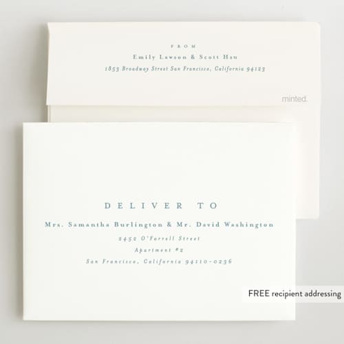 This is a powder birth announcements with standard by Lea Delaveris called linen frame printing on recycled smooth signature in standard