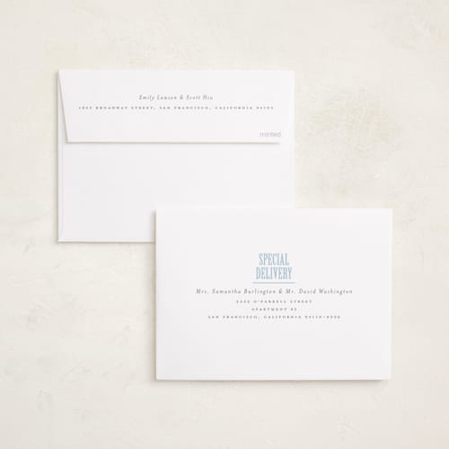 This is a sky birth announcements with standard by Erin Hodges called classic monogram printing on recycled smooth signature in standard