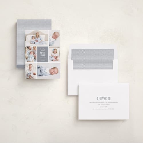 This is a graphite birth announcements with standard by Sara Hicks Malone called distinguished printing on recycled smooth signature in standard