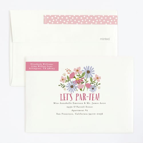 This is a petal kids birthday invitations with foil pressed by Karidy Walker called party teapot printing on signature in standard
