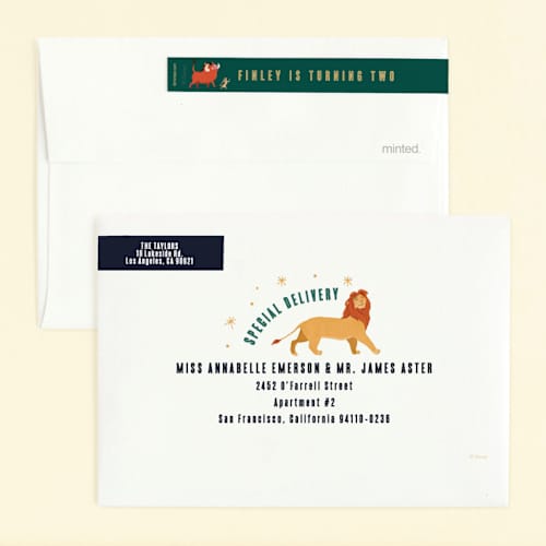 This is a midnight kids birthday invitations with foil pressed by Elly called disney's lion king hakuna matata printing on recycled smooth signature in standard