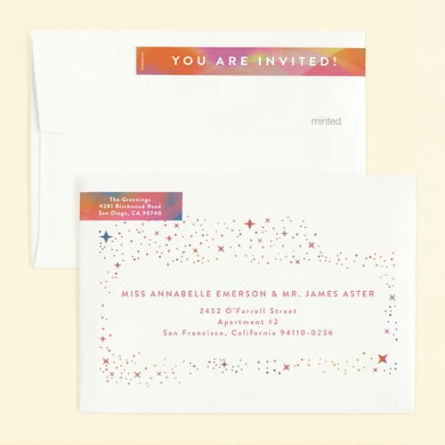 This is a candy kids birthday invitations with foil pressed by Katie Zimpel called galaxy rainbow printing on signature in standard