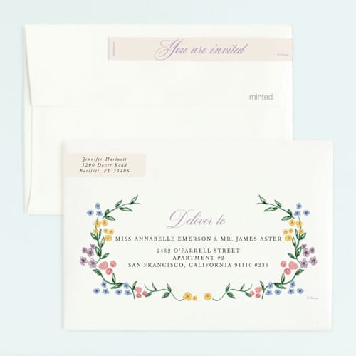 This is a buttercream kids birthday invitations with foil pressed by Cass Loh called disney princess garden party printing on signature in standard