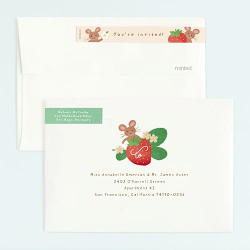 This is a vanilla kids birthday invitations with standard by Jennifer Wick called berry special printing on signature in standard