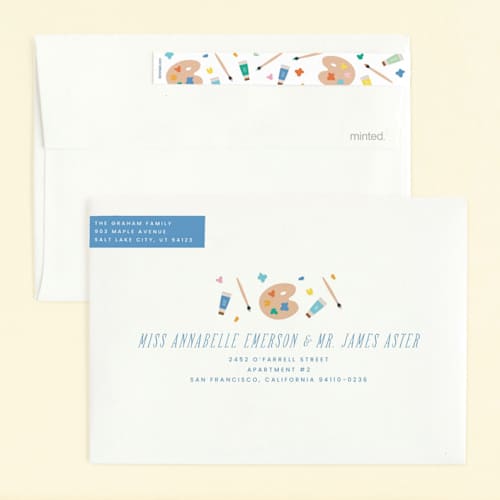 This is a frost kids birthday invitations with standard by Ellen Schlegelmilch called let's party! printing on signature in standard