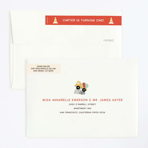 This is a dirt kids birthday invitations with standard by Megan Cash called digging printing on signature in standard
