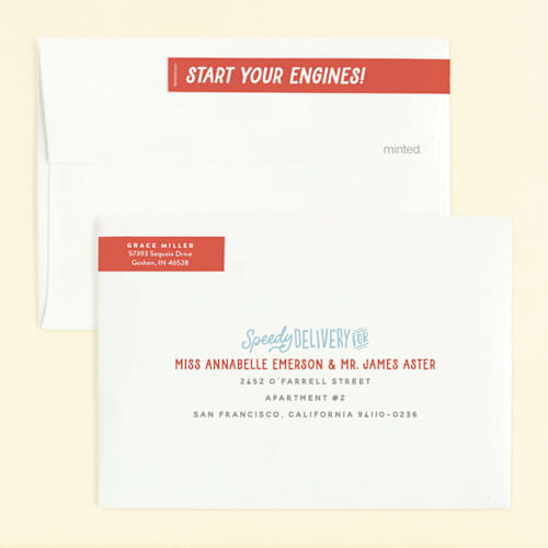 This is a racing red kids birthday invitations with standard by Jessie Steury called two fast printing on signature in standard