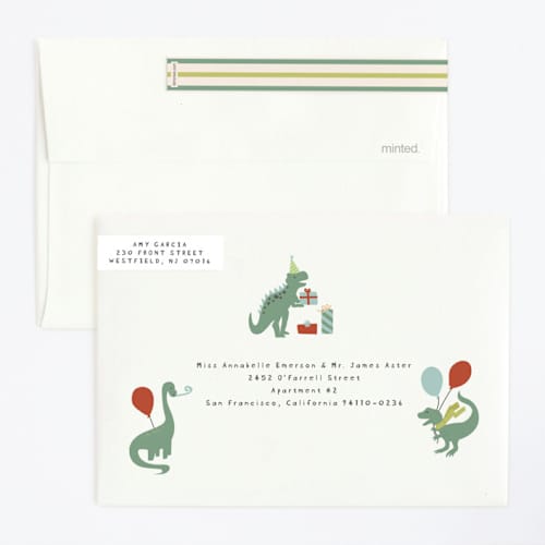 This is a sand kids birthday invitations with standard by Teju Reval called dino party printing on signature in standard