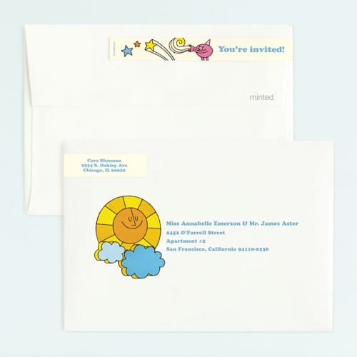 This is a summer kids birthday invitations with standard by Morgan Ramberg called birthday groove printing on signature in standard