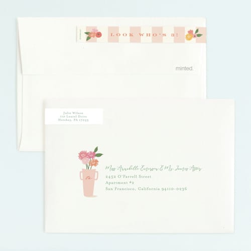 This is a grass kids birthday invitations with standard by Jennifer Wick called petite flower cart printing on signature in standard