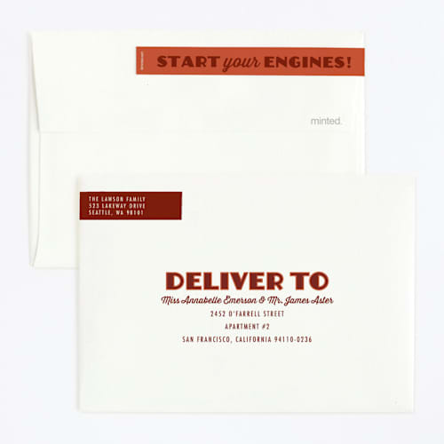 This is a maroon kids birthday invitations with standard by Karidy Walker called start your engines printing on signature in standard