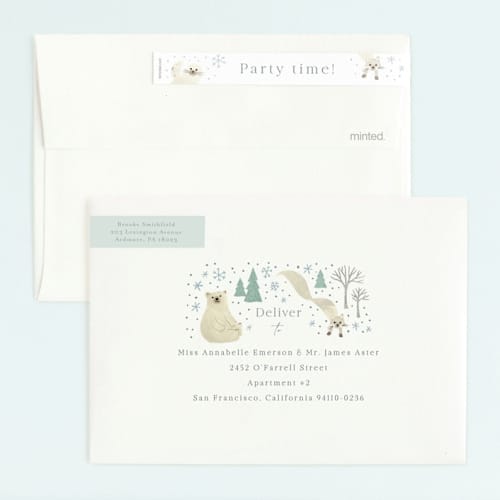 This is a seafoam kids birthday invitations with standard by Jennifer Wick called arctic friends printing on signature in standard