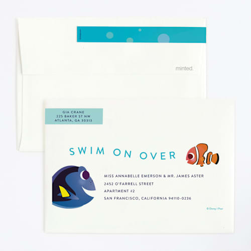 This is a sea kids birthday invitations with standard by Lori Wemple called disney and pixar's nemo and dory printing on signature in standard