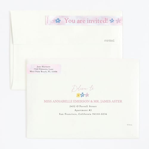 This is a cotton candy kids birthday invitations with standard by Cass Loh called disney's princess portrait printing on signature in standard