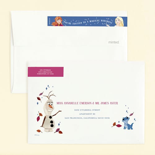 This is a frost kids birthday invitations with standard by Sarah Knight called disney's frozen elements printing on signature in standard