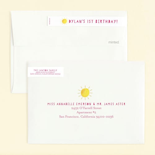 This is a petal kids birthday invitations with standard by Little Print Design called little sunshine printing on signature in standard