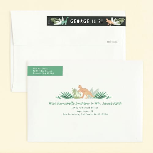 This is a graphite kids birthday invitations with standard by Alethea and Ruth called dino friends printing on signature in standard