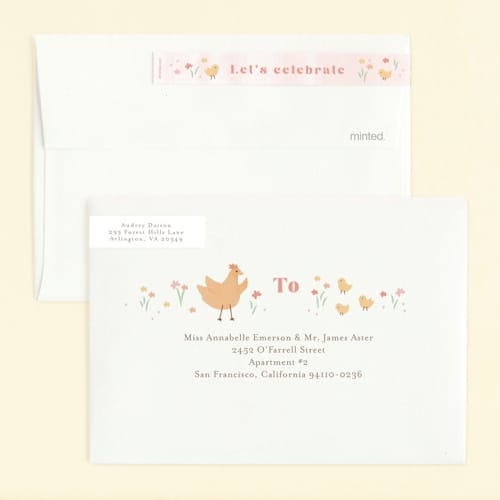This is a strawberry kids birthday invitations with standard by Jennifer Wick called storybook farm printing on signature in standard