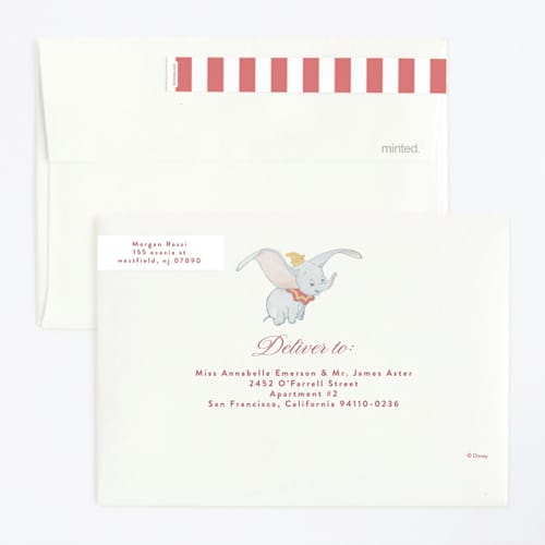This is a sugar kids birthday invitations with standard by Teju Reval called disney's dumbo printing on signature in standard