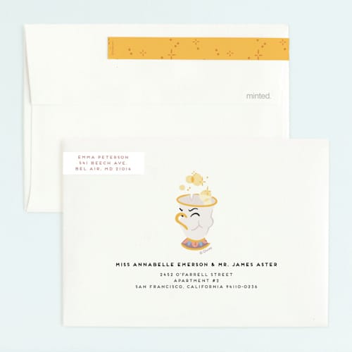 This is a lemonade kids birthday invitations with standard by Rebecca Smith called disney enchanted beauty and the beast tea party printing on signature in standard