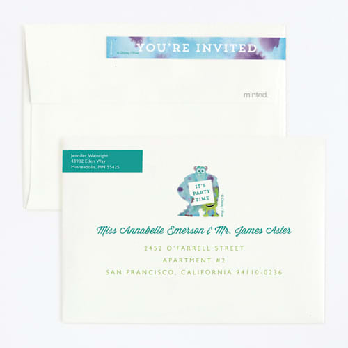 This is a marshmallow kids birthday invitations with standard by Holly Whitcomb called disney and pixar's monster's inc party printing on signature in standard