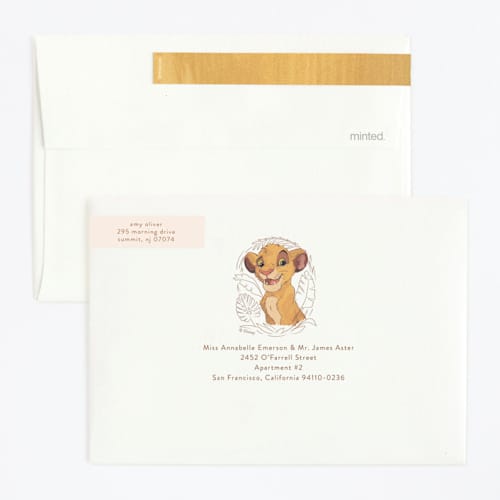 This is a bamboo kids birthday invitations with standard by Teju Reval called simba from disney's the lion king printing on signature in standard