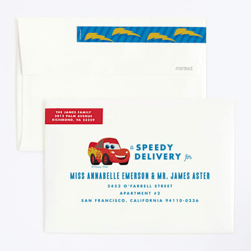 This is a sky kids birthday invitations with standard by Carly Reed Walker called disney and pixar's cars kachow printing on signature in standard