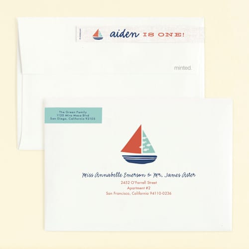 This is a teal kids birthday invitations with standard by Carolyn MacLaren called regatta race printing on signature in standard