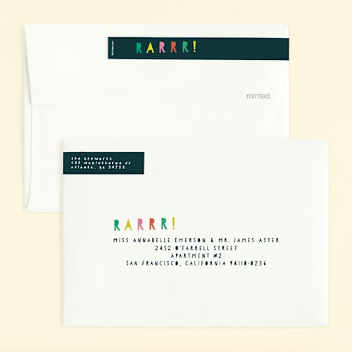 This is a teal kids birthday invitations with standard by Lori Wemple called dinosaur balloon printing on signature in standard