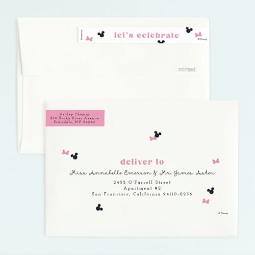 This is a peony kids birthday invitations with standard by Annie Holmquist called disney's minnie mouse confetti printing on signature in standard