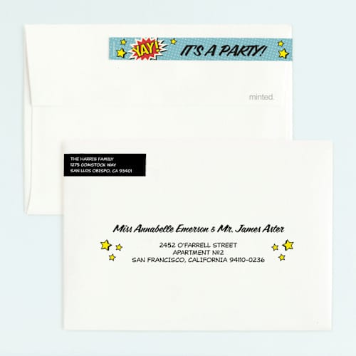 This is a steel kids birthday invitations with standard by Nam Bourassa called superhero birthday party printing on signature in standard