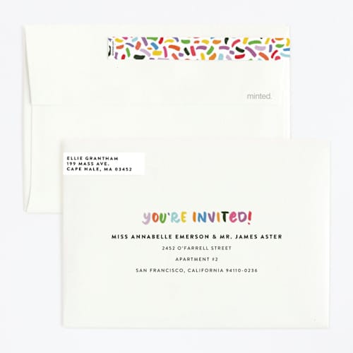 This is a gumdrops kids birthday invitations with standard by Up Up Creative called confetti sprinkle printing on signature in standard