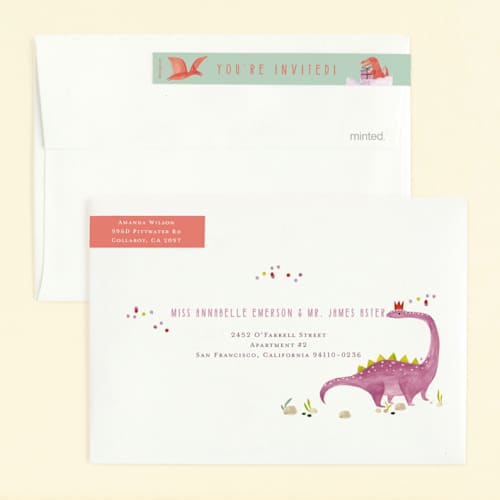This is a forest kids birthday invitations with standard by Sarah Knight called party dinos printing on signature in standard