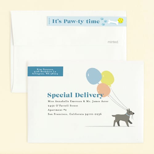 This is a sky kids birthday invitations with standard by Karidy Walker called pawty time printing on signature in standard