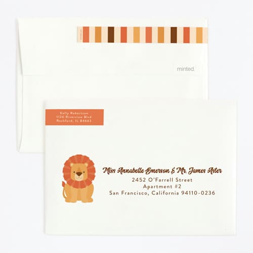 This is a sand kids birthday invitations with standard by Kacey Kendrick Wagner called wild lion printing on signature in standard