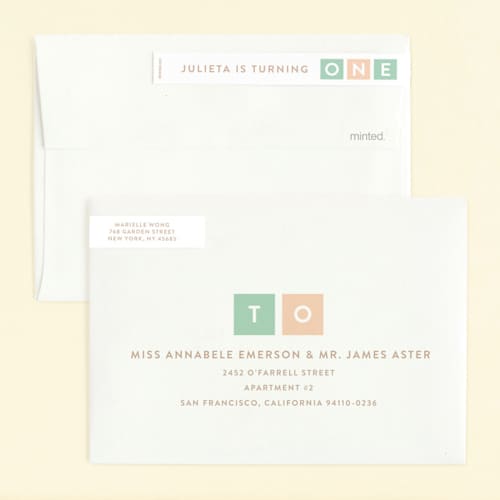 This is a seafoam kids birthday invitations with standard by Joanne James called simply one printing on signature in standard