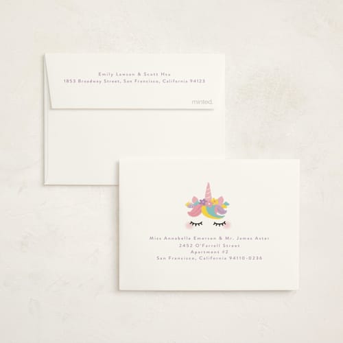This is a strawberry thank you cards with foil pressed by Annie Holmquist called sweet unicorn printing on strathmore in standard