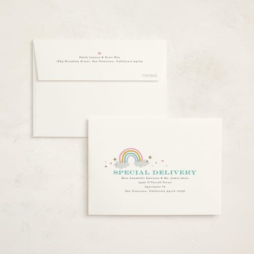 This is a cotton candy thank you cards with foil pressed by Karidy Walker called magical unicorns printing on strathmore in standard