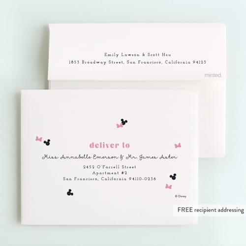This is a peony thank you cards with foil pressed by Annie Holmquist called disney's minnie mouse confetti printing on strathmore in standard