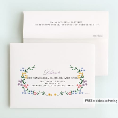 This is a buttercream thank you cards with foil pressed by Cass Loh called disney princess garden party printing on strathmore in standard