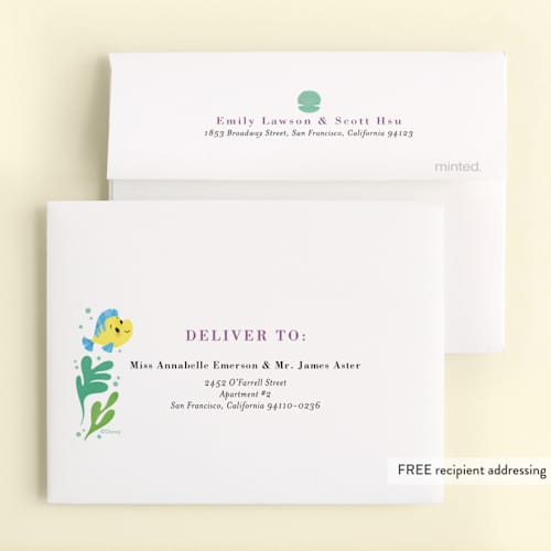 This is a lilac thank you cards with foil pressed by Itsy Belle Studio called disney's little mermaid shellebrate! printing on strathmore in standard