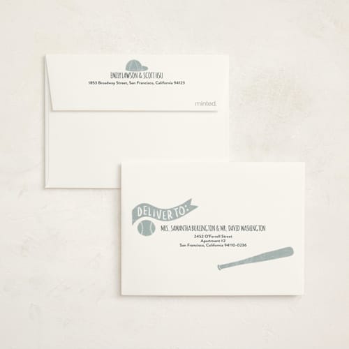 This is a sky thank you cards with foil pressed by Rebekah Canavan called baseball birthday printing on strathmore in standard