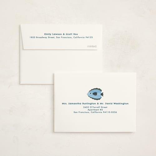This is a sand thank you cards with foil pressed by Sarah Knight called birthday fish printing on strathmore in standard