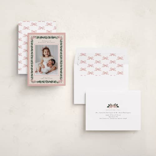 This is a blush photo christmas cards with standard by Itsy Belle Studio called sugarpine printing on recycled smooth signature in standard